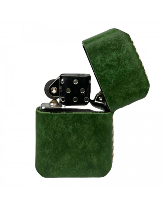 Handmade El Yapımı Hakiki Deri Zippo Modeli Çakmak - AG02001 - Yeşil