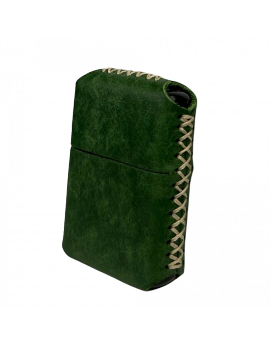 Handmade El Yapımı Hakiki Deri Zippo Modeli Çakmak - AG02001 - Yeşil