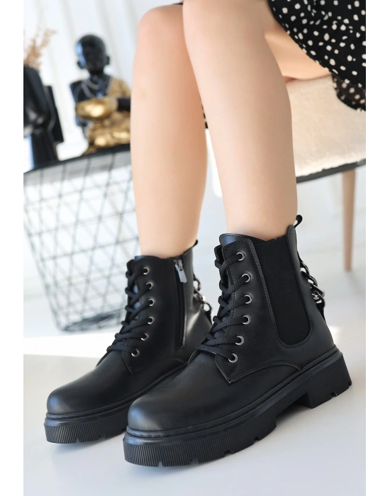 Harte Siyah Cilt Bağcıklı Bot