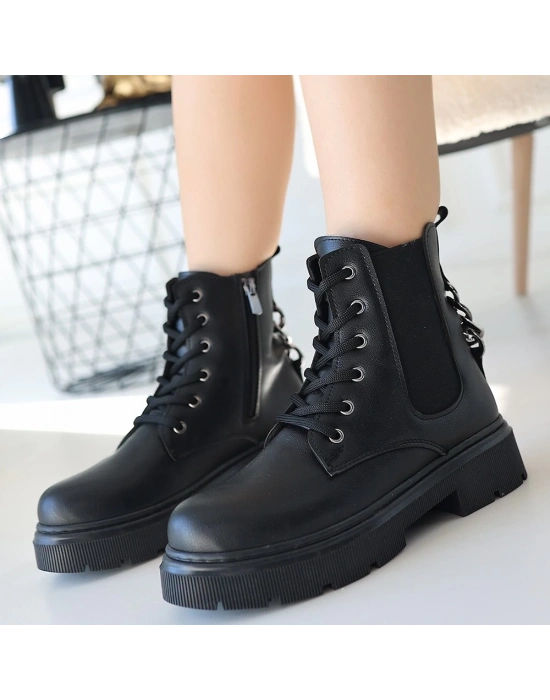 Harte Siyah Cilt Bağcıklı Bot