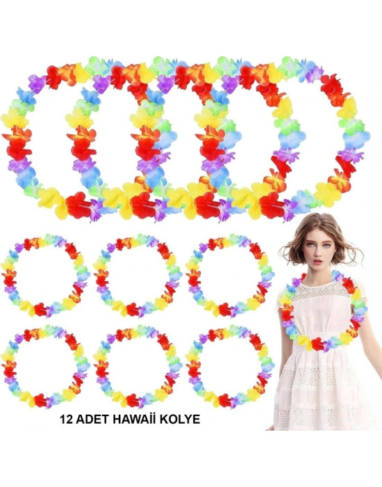 Hawaii Çiçekli Boyun Kolyesi - Renkli Tropikal Parti Leisi 12 Adet