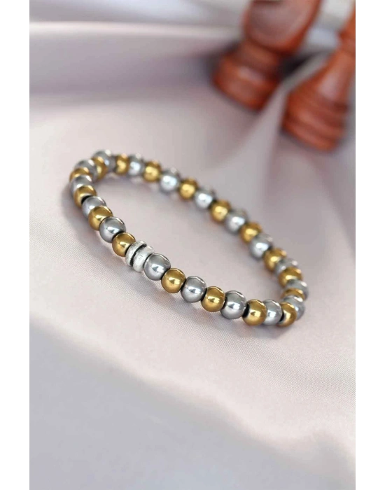 Hematit Silver Gold Renk Doğal Taş Erkek Bileklik