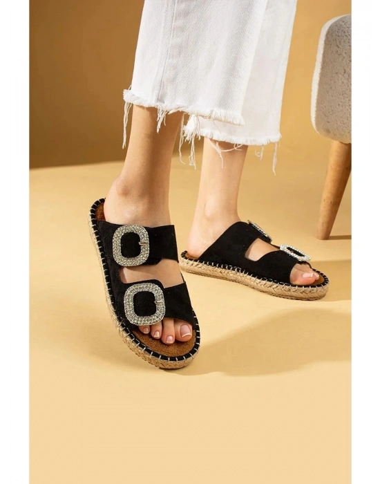 Hertas Siyah Nubuk Tokalı Terlik