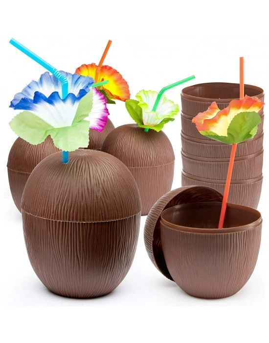 Hindistan Cevizi Hawaii Luau Aloha Pipetli İçecek Kabı Bardak 10x13 cm 1 Adet