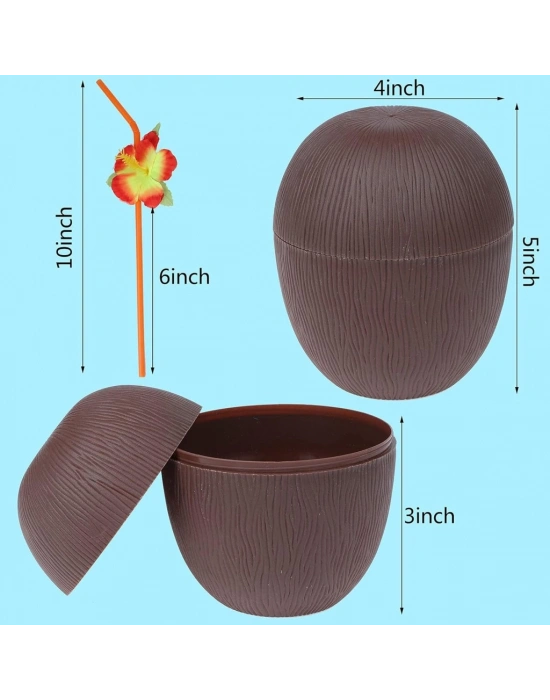Hindistan Cevizi Hawaii Luau Aloha Pipetli İçecek Kabı Bardak 10x13 cm 1 Adet