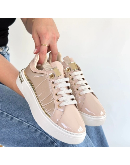 Hley Bej Rugan Paraşüt Detaylı Bağcıklı Spor Ayakkabı