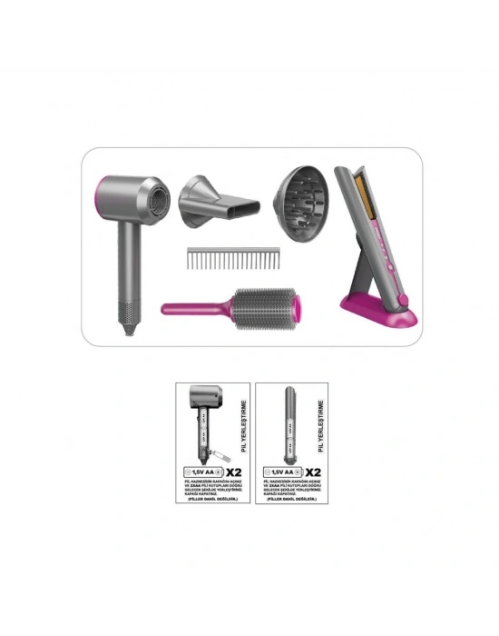 HUA-1019 Sesli ve Işıklı 2IN1 Lüks Saç Şekillendirici Set -Vardem Oyuncak