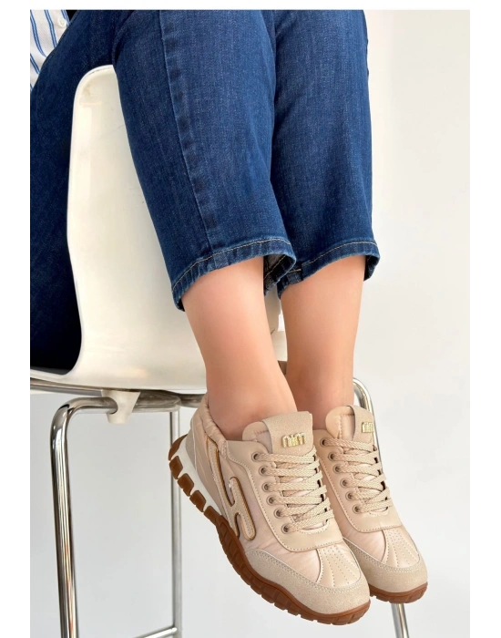 Huer Bej Nubuk Bağcıklı Spor Ayakkabı