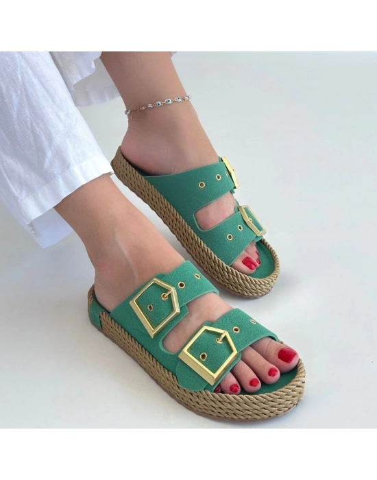 İces Yeşil Nubuk Terlik