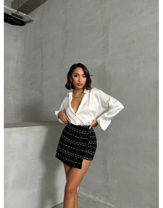 İki düğmeli ch kumaş şort etek siyah h26414