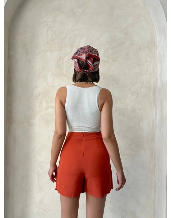 İki düğmeli kapaklı şort etek kremit s24046