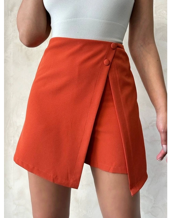İki düğmeli kapaklı şort etek kremit s24046