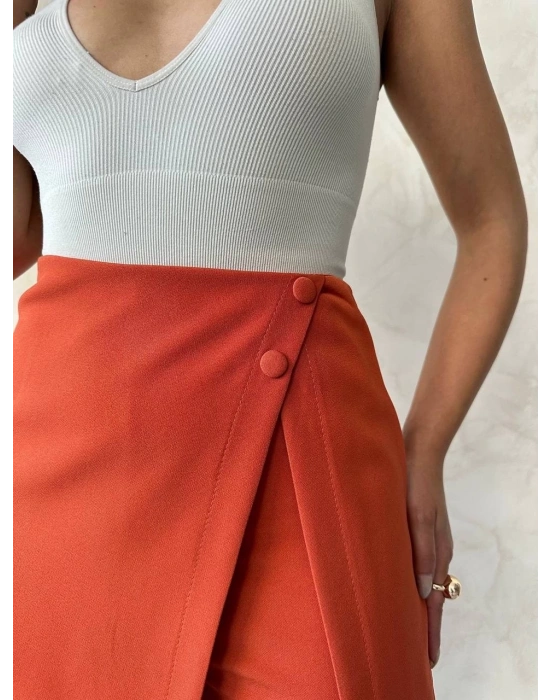 İki düğmeli kapaklı şort etek kremit s24046