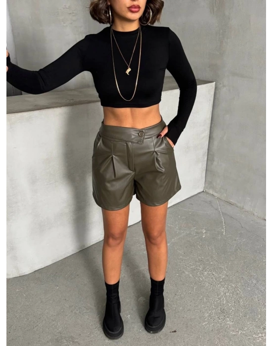 İki düğmeli pileli şort