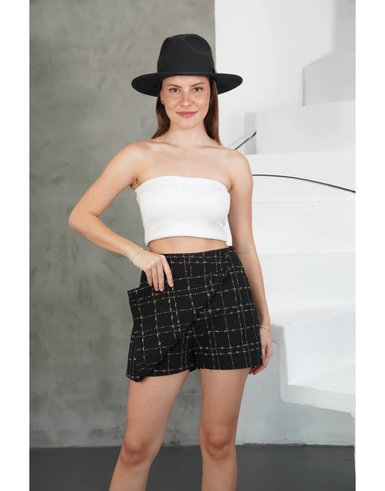 İki düğmeli şort etek siyah h26414