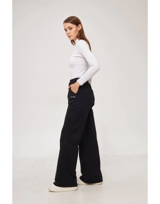 İki iplik Bol Paça Eşofman Pantalon - Siyah