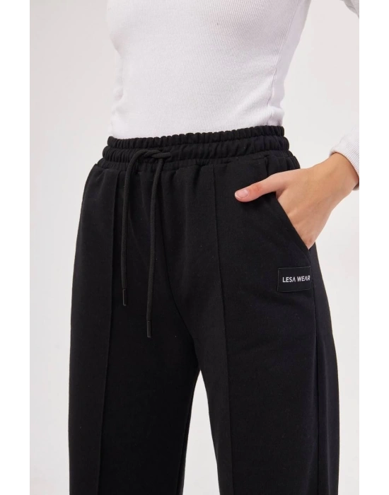 İki iplik Bol Paça Eşofman Pantalon - Siyah