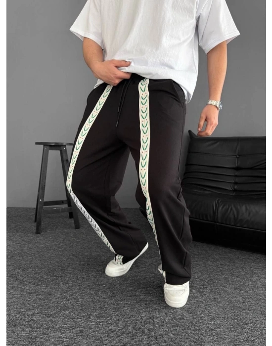 İki İplik Kumaş Şeritli Alt Esofman - Siyah