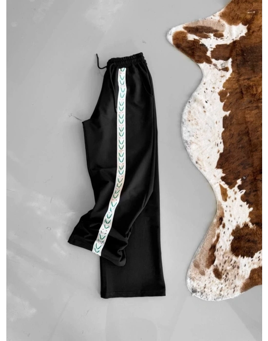 İki İplik Kumaş Şeritli Alt Esofman - Siyah