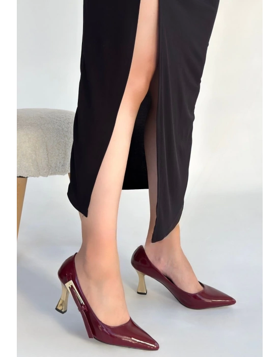 İnja Bordo Rugan Topuklu Ayakkabı