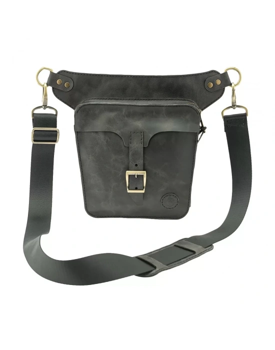 İsme Özel All in One Bel ve Bacak Çantası - %100 Deri - AC15001 - Antrasit