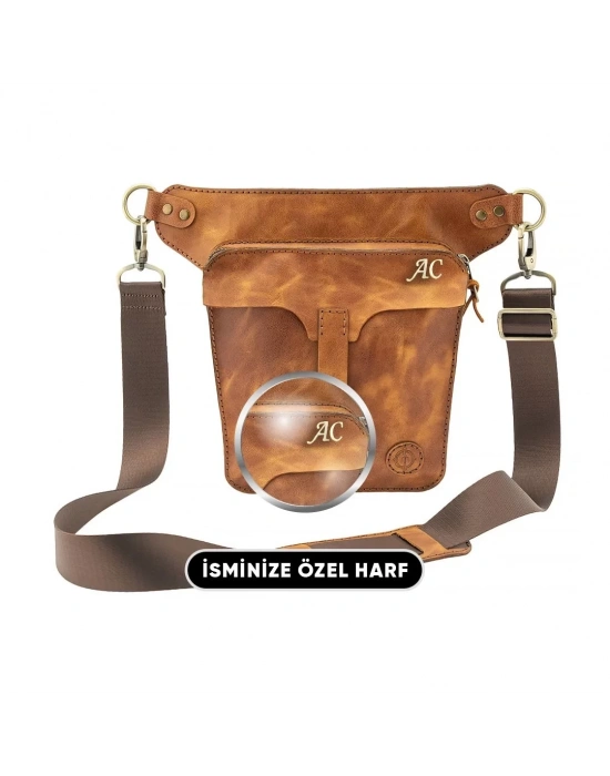 İsme Özel All in One Bel ve Bacak Çantası - %100 Deri - AC15001 - Camel