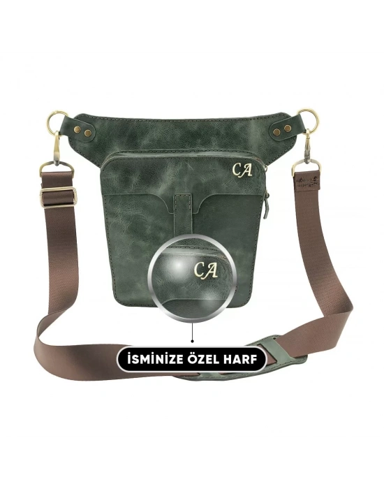 İsme Özel All in One Bel ve Bacak Çantası - %100 Deri - AC15001 - Haki