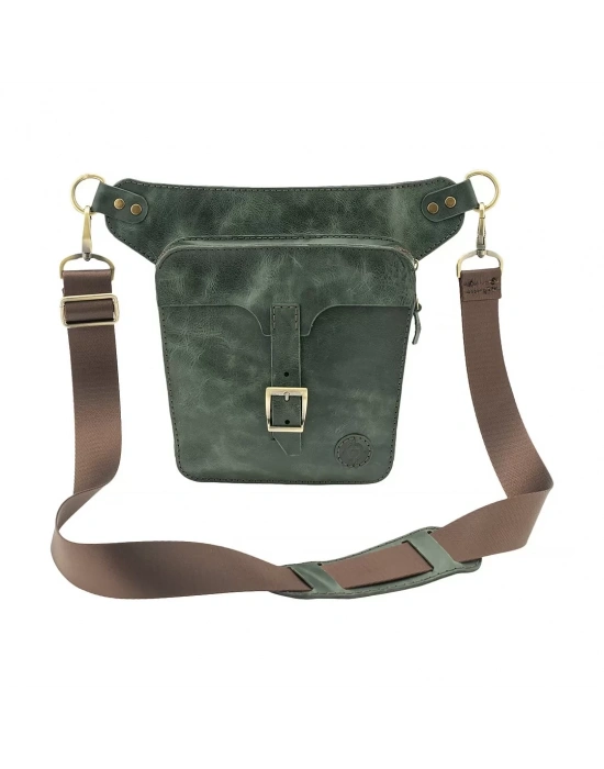 İsme Özel All in One Bel ve Bacak Çantası - %100 Deri - AC15001 - Haki