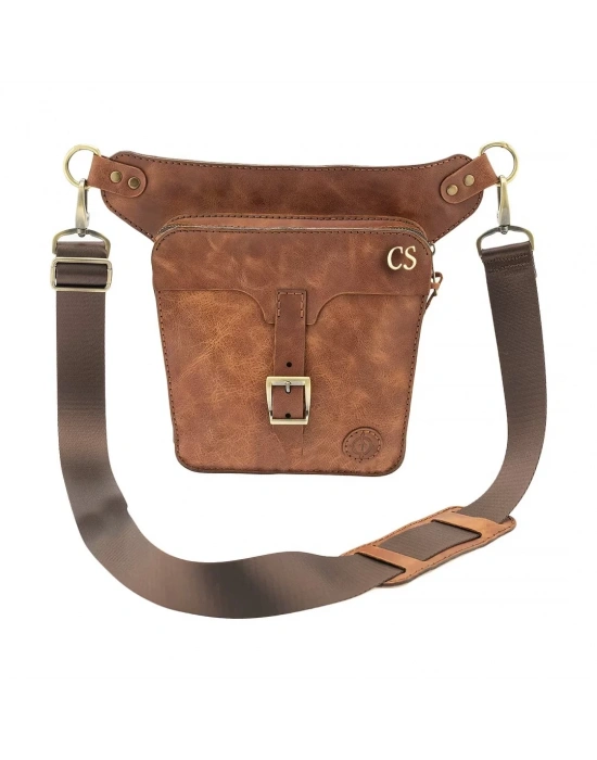 İsme Özel All in One Bel ve Bacak Çantası - %100 Deri - AC15001 - Kahverengi