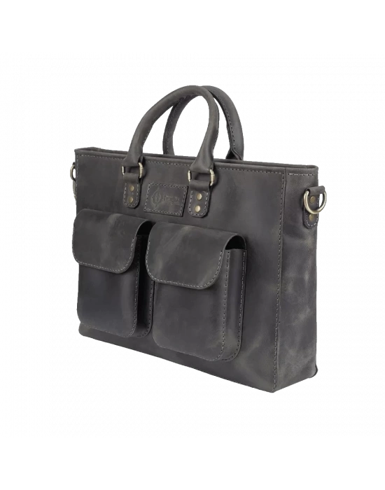 İsme Özel Askılı Cepli Evrak - Laptop Çantası - %100 Crazy Deri - AC09003 - Antrasit