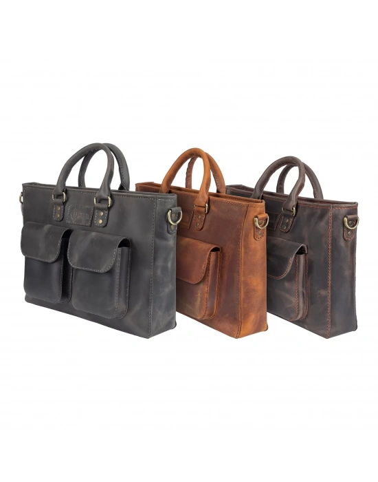 İsme Özel Askılı Cepli Evrak - Laptop Çantası - %100 Crazy Deri - AC09003 - Antrasit