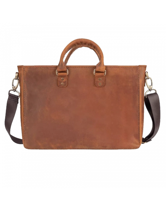 İsme Özel Askılı Cepli Evrak - Laptop Çantası - %100 Crazy Deri - AC09003 - Taba