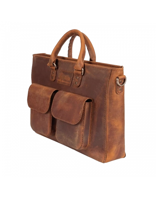 İsme Özel Askılı Cepli Evrak - Laptop Çantası - %100 Crazy Deri - AC09003 - Taba