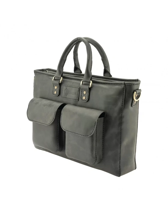 İsme Özel Askılı Cepli Evrak - Laptop Çantası - %100 Rainbow Deri - AC09002 - Antrasit