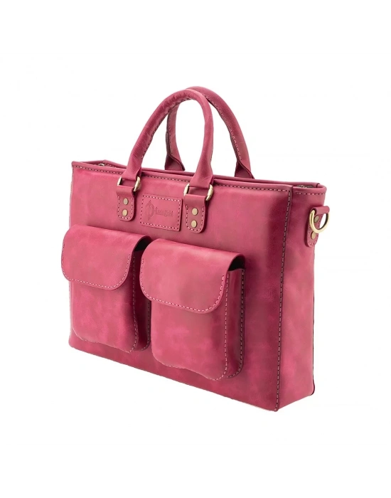 İsme Özel Askılı Cepli Evrak - Laptop Çantası - %100 Rainbow Deri - AC09002 - Fuşya