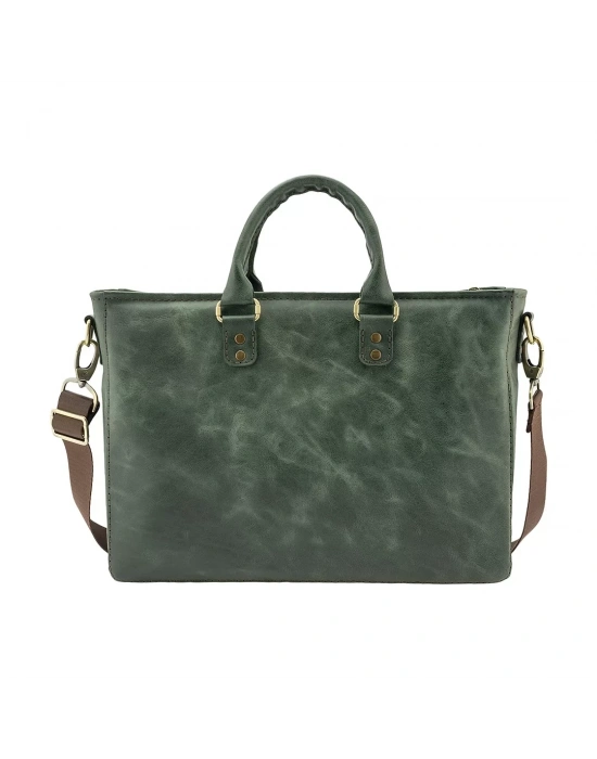 İsme Özel Askılı Cepli Evrak - Laptop Çantası - %100 Rainbow Deri - AC09002 - Haki