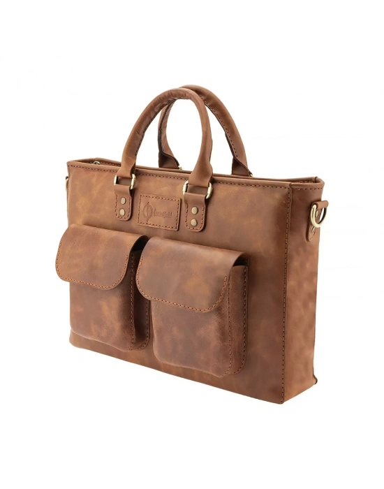 İsme Özel Askılı Cepli Evrak - Laptop Çantası - %100 Rainbow Deri - AC09002 - Kahverengi