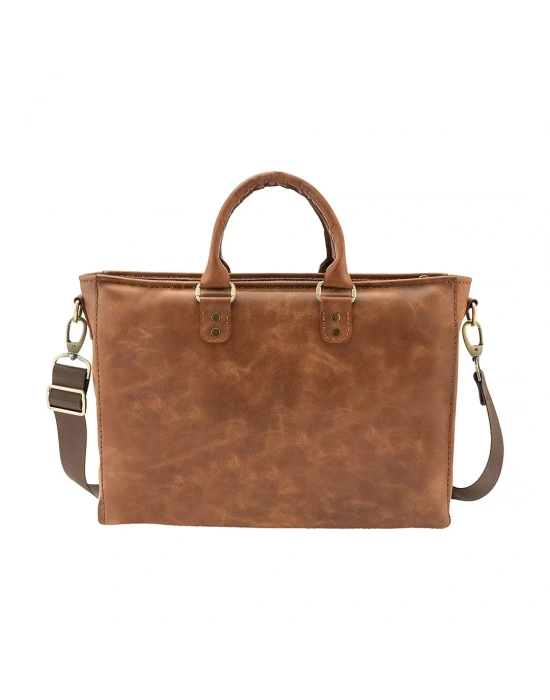 İsme Özel Askılı Cepli Evrak - Laptop Çantası - %100 Rainbow Deri - AC09002 - Kahverengi