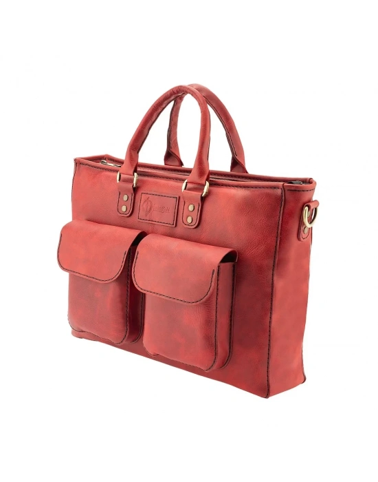 İsme Özel Askılı Cepli Evrak - Laptop Çantası - %100 Rainbow Deri - AC09002 - Kırmızı