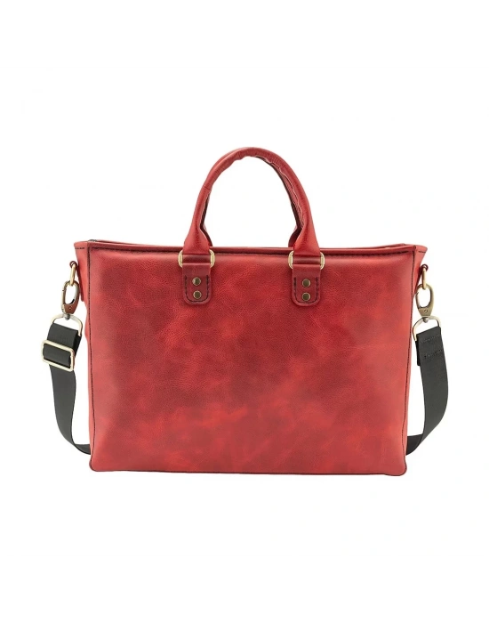 İsme Özel Askılı Cepli Evrak - Laptop Çantası - %100 Rainbow Deri - AC09002 - Kırmızı