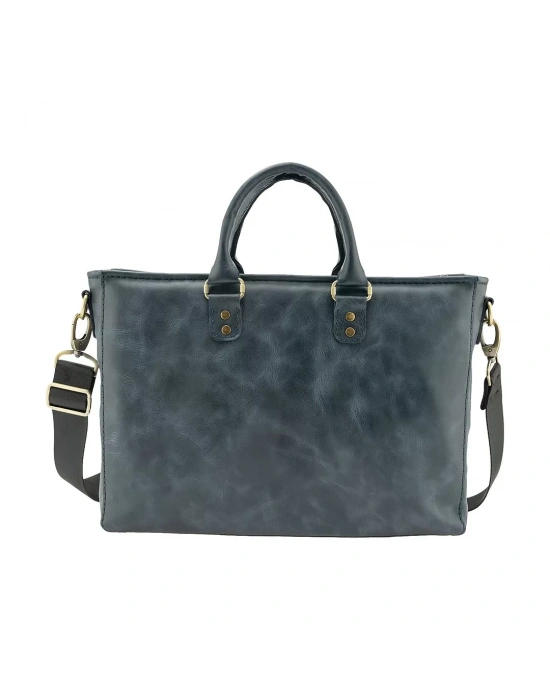 İsme Özel Askılı Cepli Evrak - Laptop Çantası - %100 Rainbow Deri - AC09002 - Lacivert