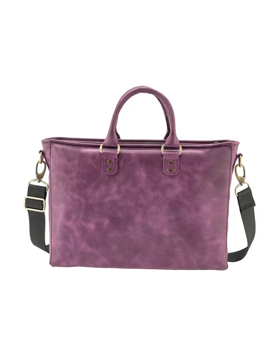 İsme Özel Askılı Cepli Evrak - Laptop Çantası - %100 Rainbow Deri - AC09002 - Mor