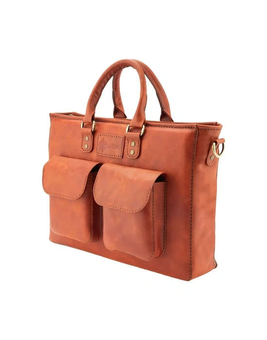 İsme Özel Askılı Cepli Evrak - Laptop Çantası - %100 Rainbow Deri - AC09002 - Tobacco