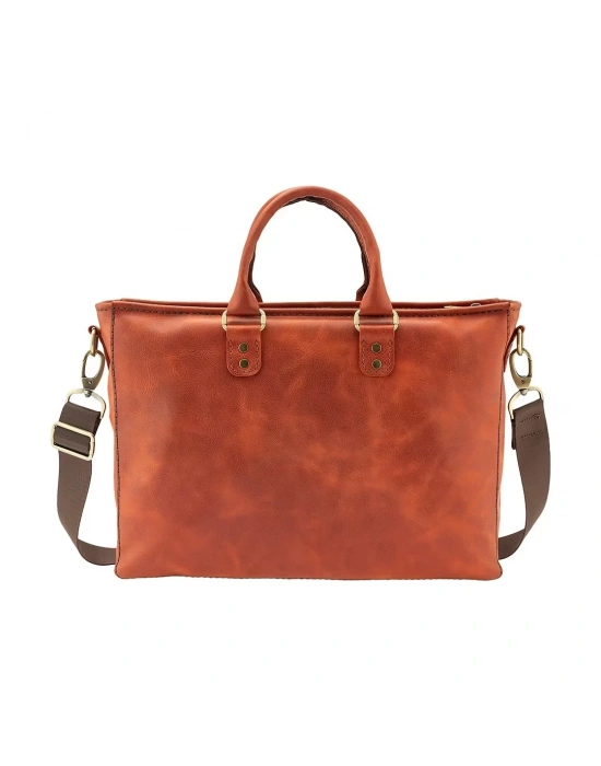 İsme Özel Askılı Cepli Evrak - Laptop Çantası - %100 Rainbow Deri - AC09002 - Tobacco