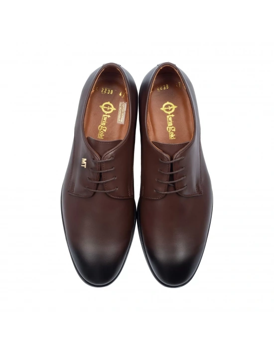 İsme Özel Bağcıklı Kösele Erkek Ayakkabı - %100 Hakiki Antik Deri - Altın Harf - AA01001 - Kahverengi