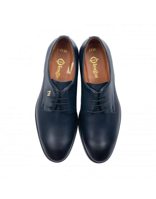 İsme Özel Bağcıklı Kösele Erkek Ayakkabı - %100 Hakiki Antik Deri - Altın Harf - AA01001 - Lacivert