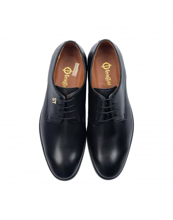 İsme Özel Bağcıklı Kösele Erkek Ayakkabı - %100 Hakiki Antik Deri - Altın Harf - AA01001 - Siyah