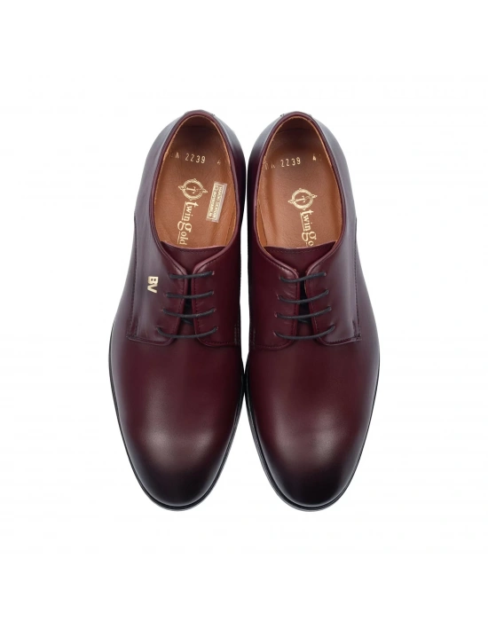 İsme Özel Bağcıklı Kösele Erkek Ayakkabı - %100 Hakiki Antik Deri - Gümüş Konseptli - AA01009 - Bordo