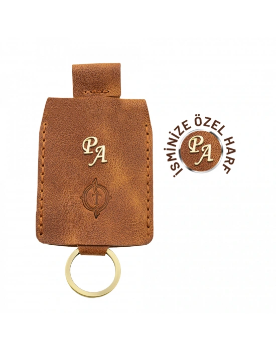 İsme Özel Çıtçıtlı Anahtarlık - % 100 Rainbow Deri - AG01001 - Camel