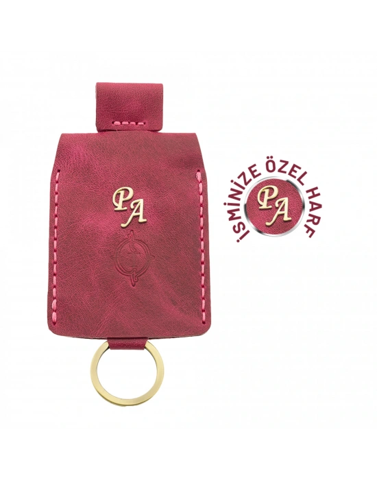 İsme Özel Çıtçıtlı Anahtarlık - % 100 Rainbow Deri - AG01001 - Fuşya